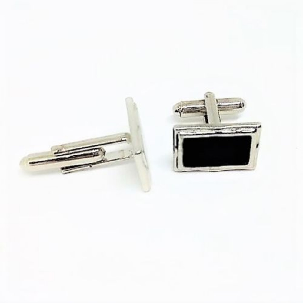 Stainless Steel Framed Black Rectangular Cuff Link - Picture 3 of 7